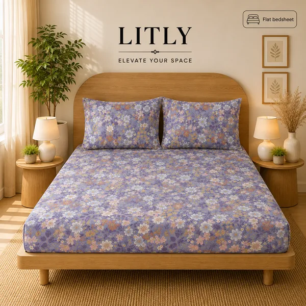 Purple_Floral_Print_King_Size_Bedsheet_Set
