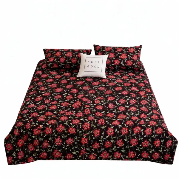 Black_Cotton_Floral_Print_Bedsheet_Set