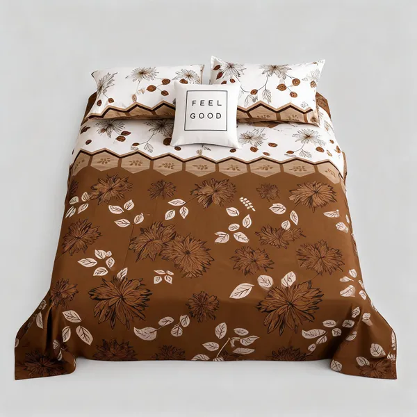 Brown_Cotton_Floral_Leaf_Print_Bedsheet_Set