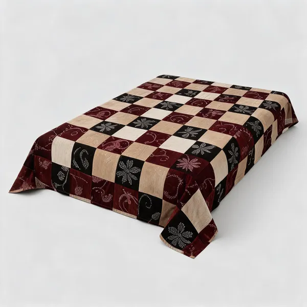 Multicolor_Cotton_Checkered_Floral_Paisley_Print_Double_Bedsheet