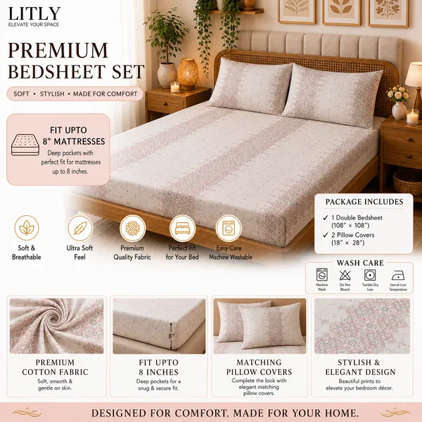 White_Geometric_Printed_Fitted_Bedsheet_Set