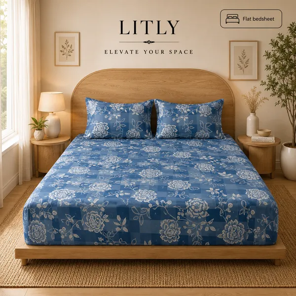 Blue_Floral_Print_King_Size_Flat_Bedsheet_Set
