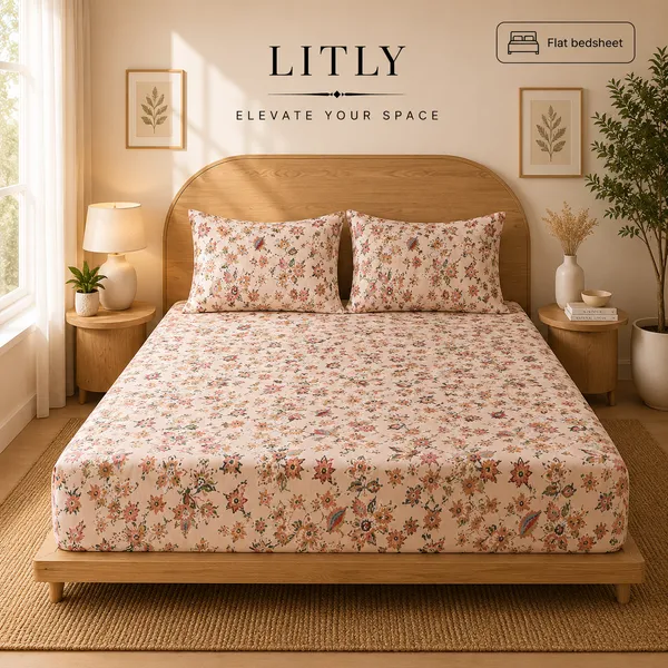 Litly_Floral_Print_Flat_Bedsheet