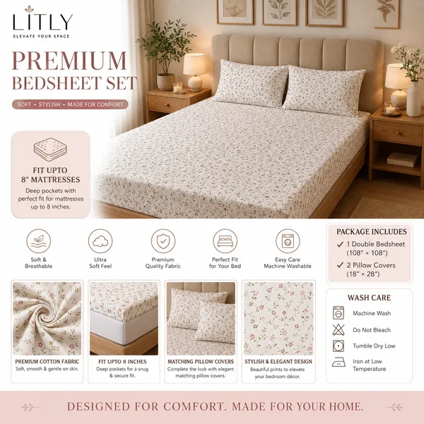 Cotton_Floral_Print_Fitted_Bedsheet_Set