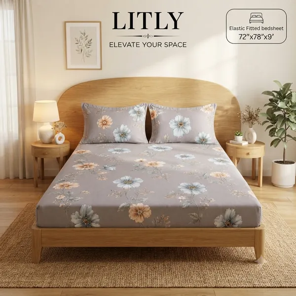 Cotton_Floral_Print_Double_Fitted_Bedsheet_Set