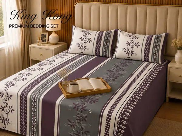 Striped_Floral_Print_Flat_Bedsheet_Set