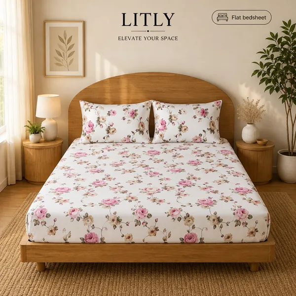 White_Floral_Print_Flat_Bedsheet