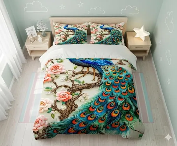 Printed_Peacock_Floral_King_Size_Bedsheet