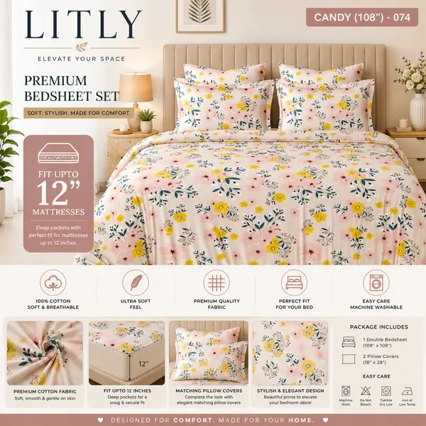 Cotton_Floral_Print_King_Size_Bedsheet