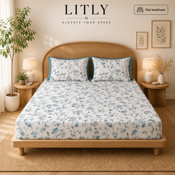 White_Floral_Print_Flat_Bedsheet