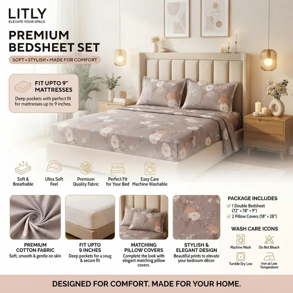 Cotton_Modern_Floral_Print_Double_Bedsheet_Set