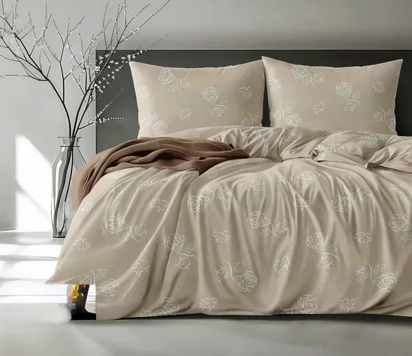 Beige_Floral_Print_Flat_Bedsheet_Set