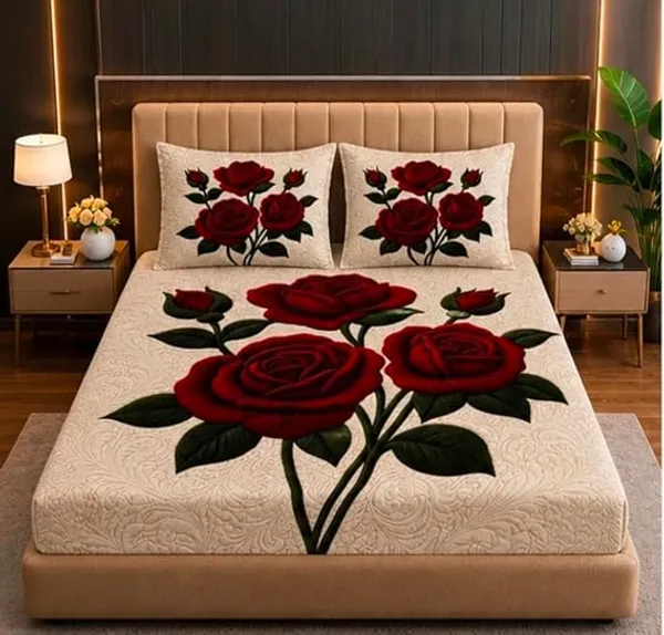 Quilted_Red_Rose_Floral_Bedspread_Set
