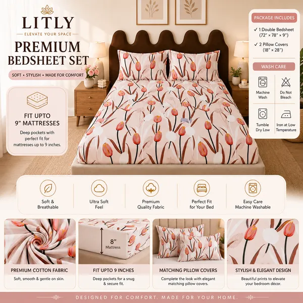 Elastic_Floral_Print_King_Size_Fitted_Bedsheet