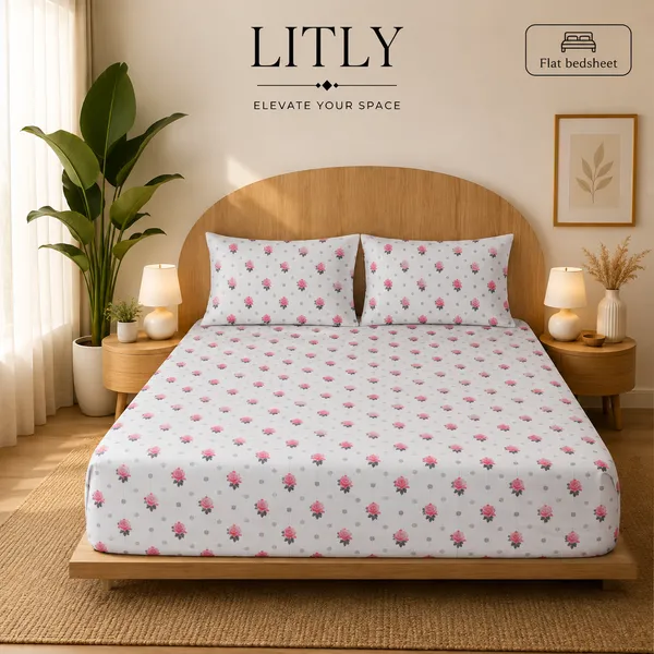 White_Floral_Print_Flat_Bedsheet