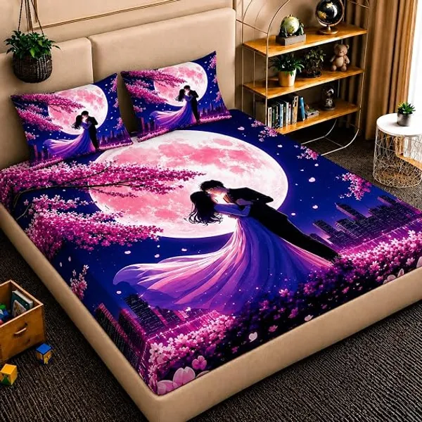 Romantic_Couple_Moon_Floral_Print_Bedsheet_Set
