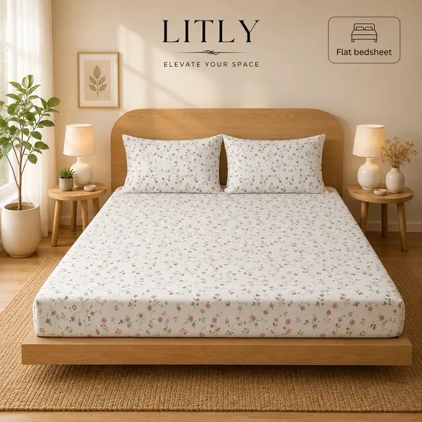 White_Floral_Print_Flat_Bedsheet