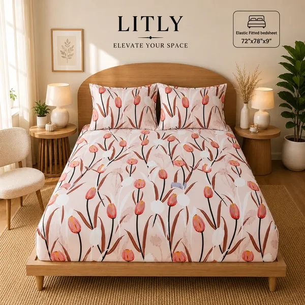 Elastic_Floral_Print_King_Size_Fitted_Bedsheet