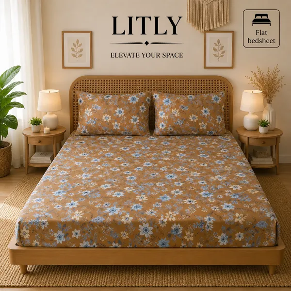 Brown_Floral_Print_Flat_Bedsheet