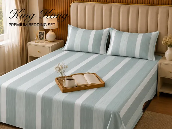 Blue_White_Striped_King_Size_Flat_Bedsheet_Set