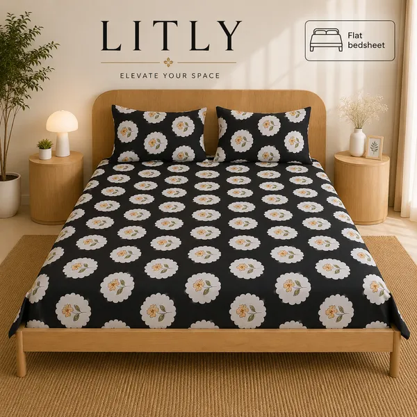 Black_Floral_Print_Flat_Bedsheet