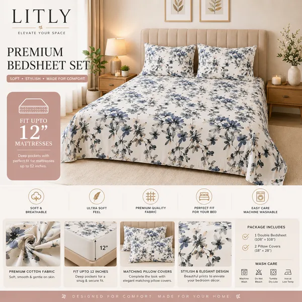 Cotton_Floral_Print_Double_Bedsheet_Set