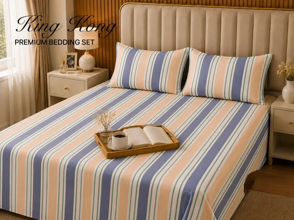 King_Size_Multicolour_Striped_Flat_Bedsheet