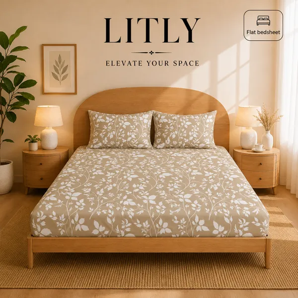 Beige_Botanical_Print_Flat_Bedsheet