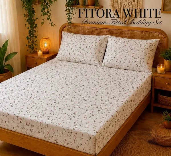 Cotton_Floral_Print_Fitted_Bedsheet_Set
