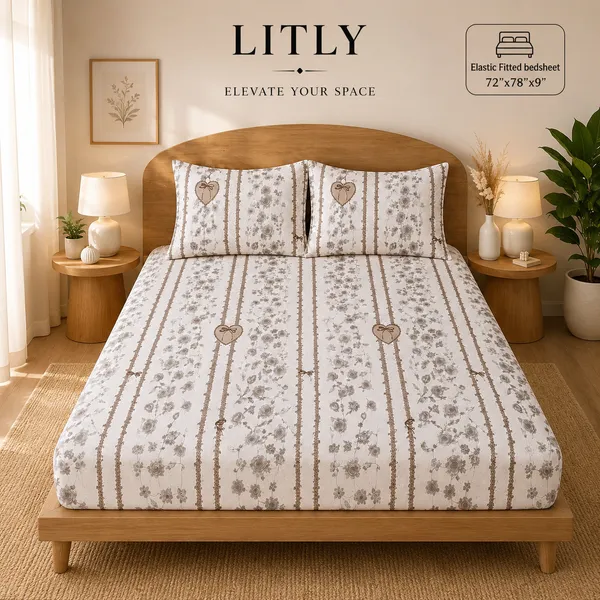 Cotton_Floral_Stripe_King_Size_Bedsheet_Set