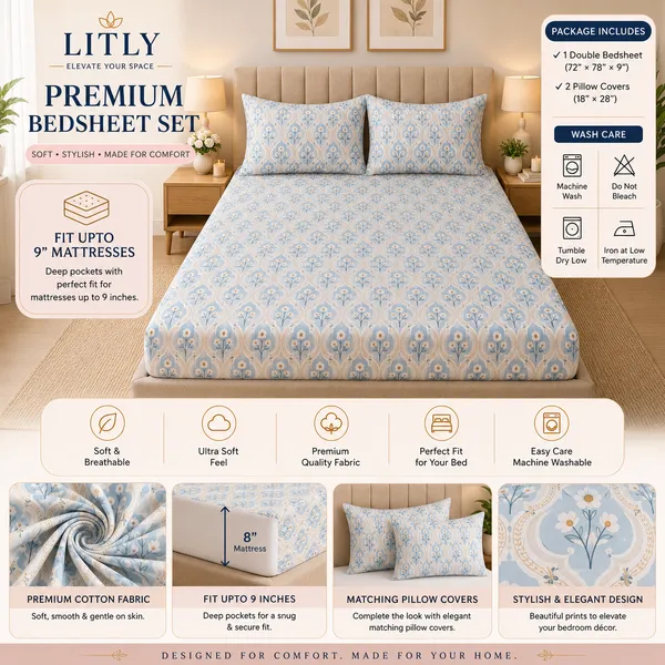 Cotton_Botanical_Pattern_Double_Bedsheet_Set