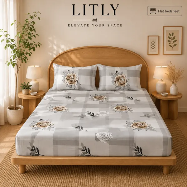 Fabric_Floral_Print_Flat_Bedsheet_With_Pillow_Covers