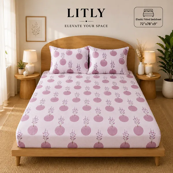 Floral_Print_Elastic_Fitted_King_Size_Bedsheet