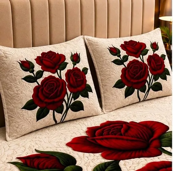 Quilted_Red_Rose_Floral_Bedspread_Set