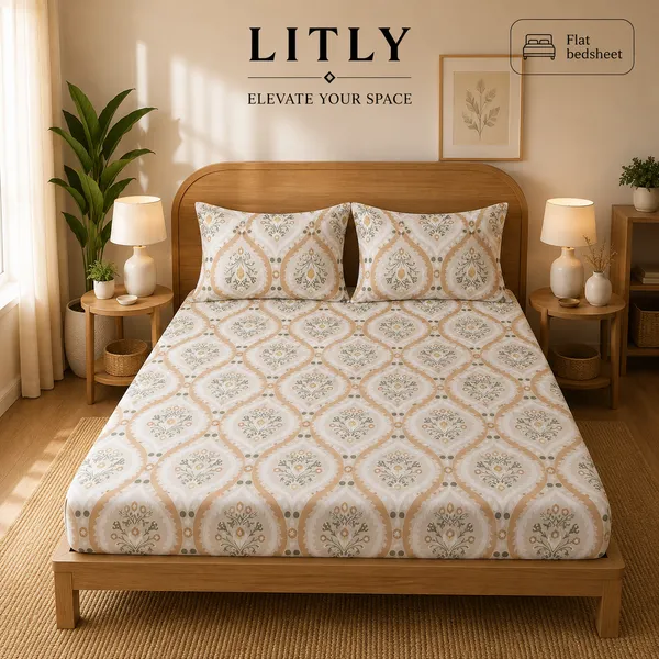 Cream_Beige_Floral_Print_Flat_Bedsheet