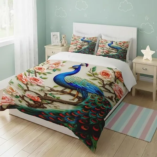 Printed_Peacock_Floral_King_Size_Bedsheet