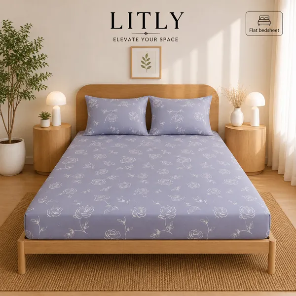 Lavender_Floral_Print_Flat_Bedsheet_Set