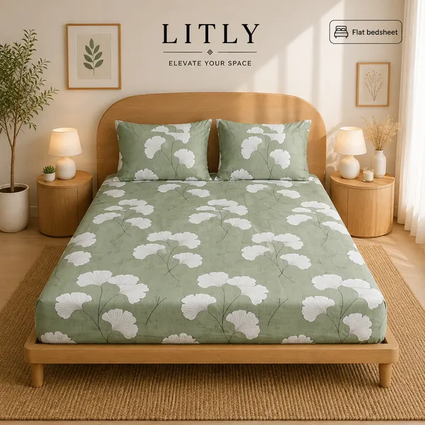 Green_Botanical_Floral_Print_Flat_Bedsheet_Set