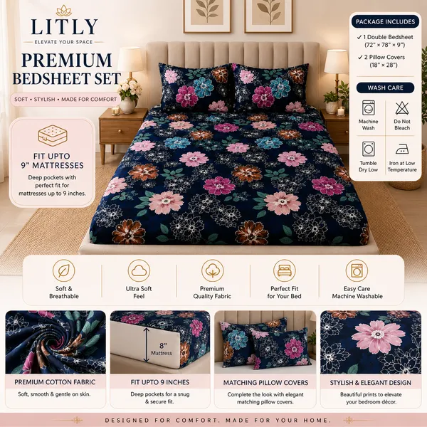 Cotton_Floral_Print_Double_Bedsheet_Set