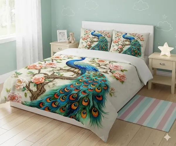 Printed_Peacock_Floral_King_Size_Bedsheet