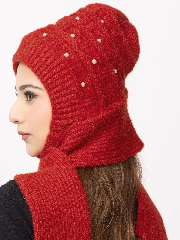 Women_S_Knitted_Beanie_Cap_With_Attached_Scarf