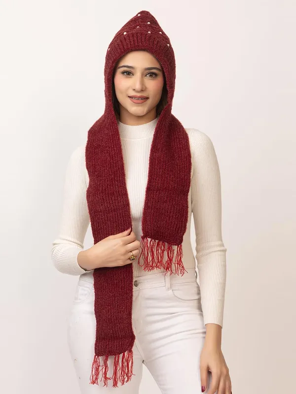 Women_S_Knitted_Beanie_Cap_With_Attached_Scarf