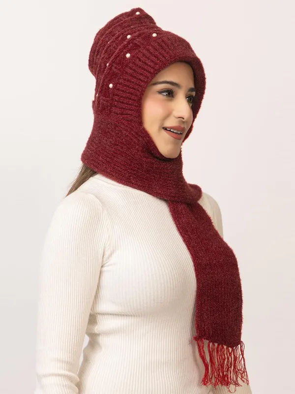 Women_S_Knitted_Beanie_Cap_With_Attached_Scarf