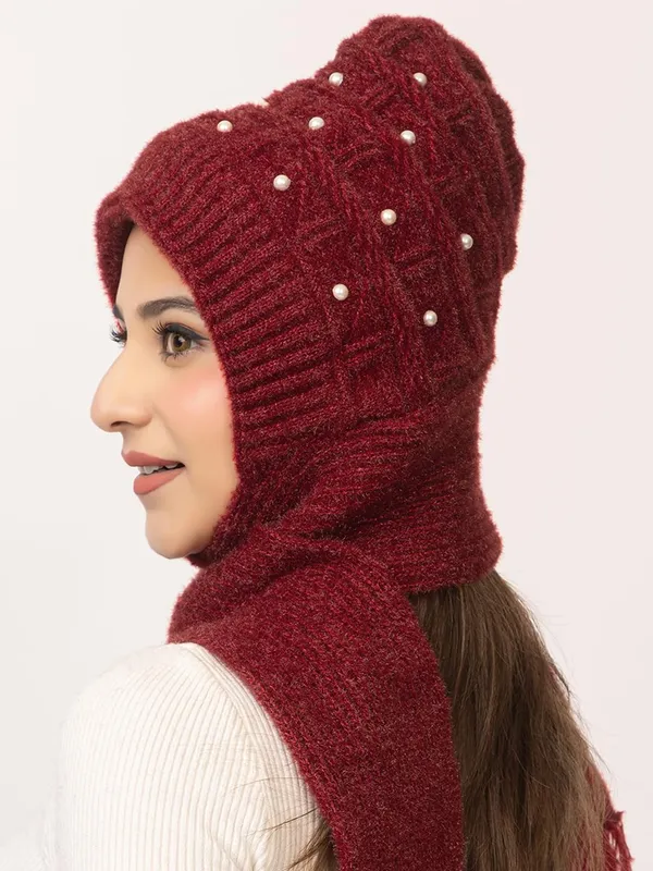 Women_S_Knitted_Beanie_Cap_With_Attached_Scarf