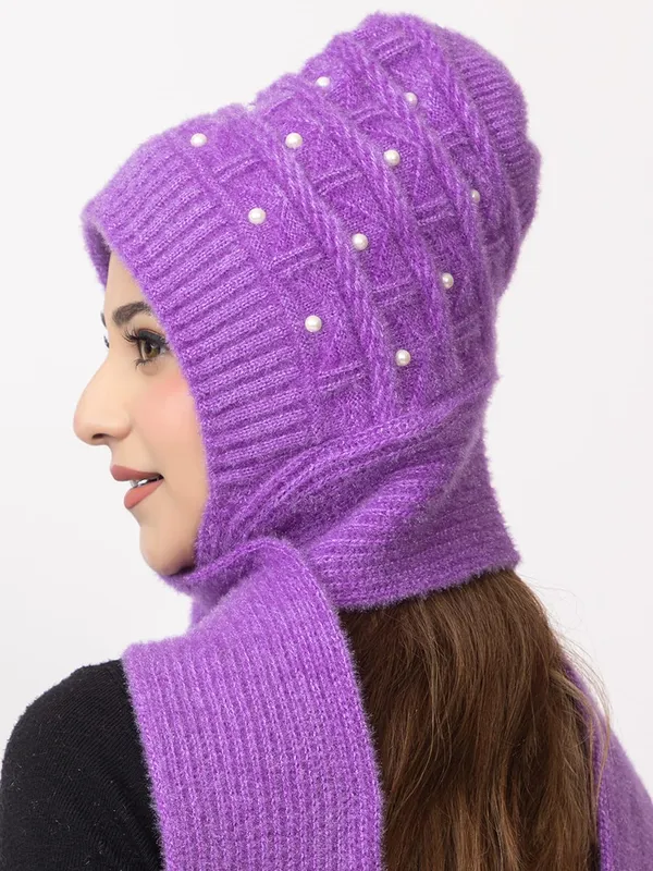 Women_S_Knitted_Beanie_Cap_With_Attached_Scarf
