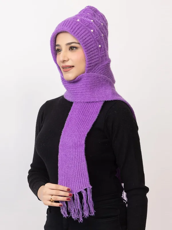 Women_S_Knitted_Beanie_Cap_With_Attached_Scarf
