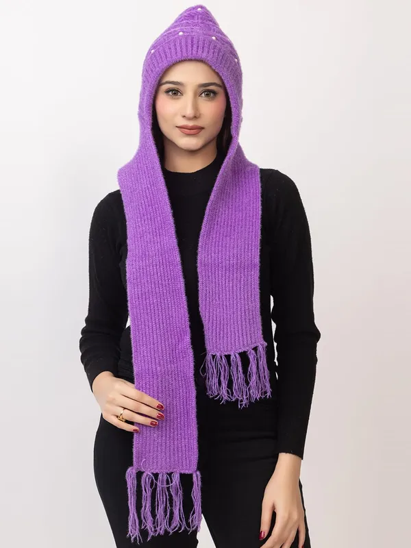 Women_S_Knitted_Beanie_Cap_With_Attached_Scarf