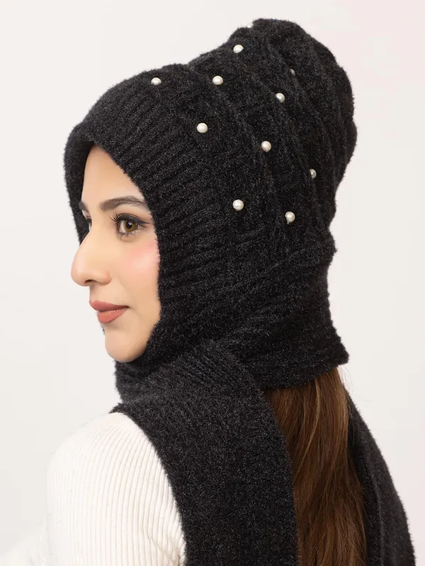 Women_S_Knitted_Beanie_Cap_With_Attached_Scarf