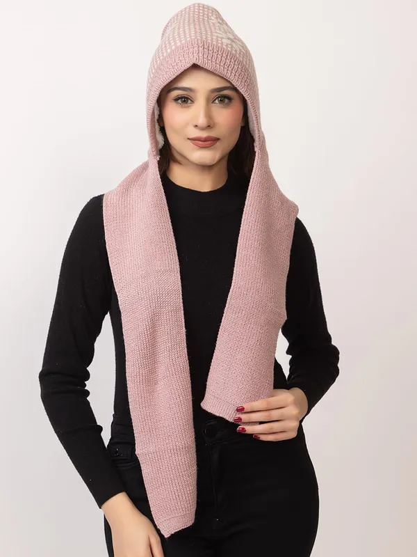Women_S_Knitted_Beanie_Cap_With_Attached_Scarf