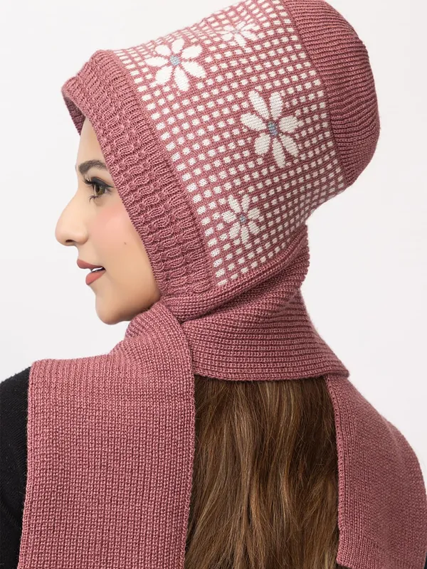Women_S_Knitted_Beanie_Cap_With_Attached_Scarf